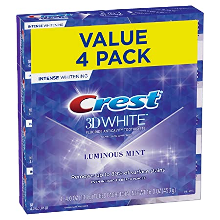 Crest White Intense Whitening Toothpaste, Luminous Mint, 4oz (Pack of 4)