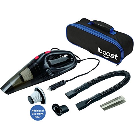 iBoost Handheld Portable Car Vacuum with Accessories, Storage Bag, and 2 Stainless Steel HEPA Filters