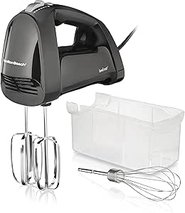 Hamilton Beach 6 Speed Hand Mixer with QuickBurst, Includes Snap-On Storage Case and 3 Attachments, Black, 62690F