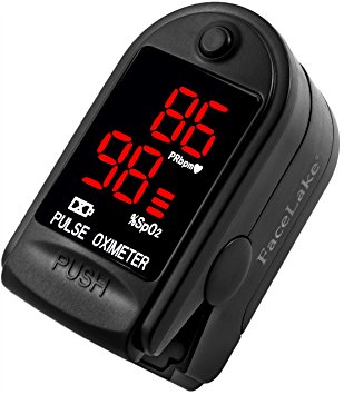 FaceLake FL400 Pulse Oximeter with Neck/wrist Cord, Carrying Case and Batteries, Black