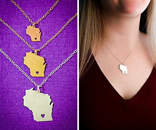 Wisconsin State Necklace - IBD - Personalize with Name or Coordinates - Choose Chain Length - Pendant Size Options - Ships in 2 Business Days - Sterling Silver 14K Rose Gold Filled Charm