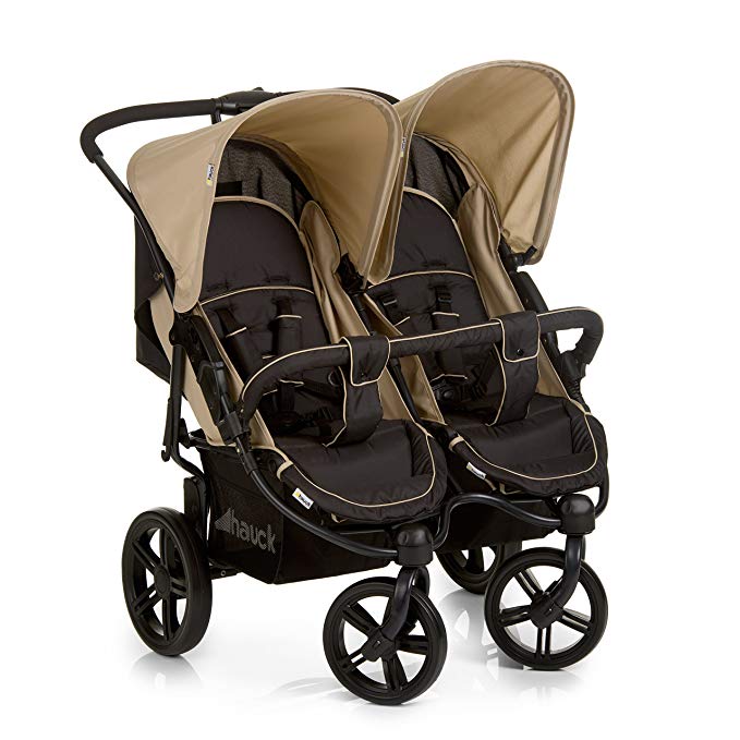 Hauck Roadster Duo SLX, Side by Side Double Pushchair from Birth to 2 x 15 kg, Combinable with hauck 2 in 1 Carrycot for New-Borns, Easy Folding, Black/Beige