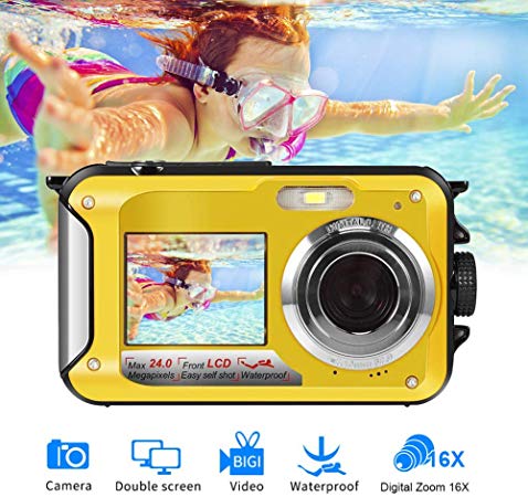 Underwater Camera Camcorder FULL HD 1080P for Snorkeling 24.0 MP Waterproof Point and Shoot Digital Camera Dual Screen Action Camera