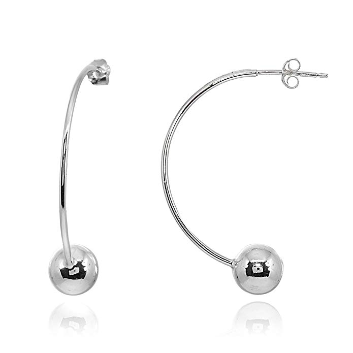 Sterling Silver Polished Curved Bead Dainty Fashion Earrings, 6mm, 8mm or 10mm