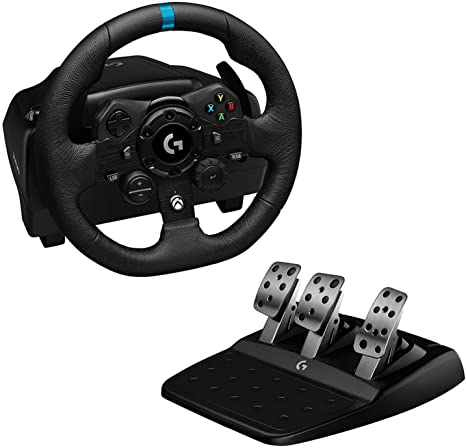 logitech G923 Racing Wheel and Pedals for Xbox X|S, Xbox One and PC Featuring TRUEFORCE up to 1000 Hz Force Feedback, Responsive Pedal, Dual Clutch Launch Control, and Genuine Leather Wheel Cover