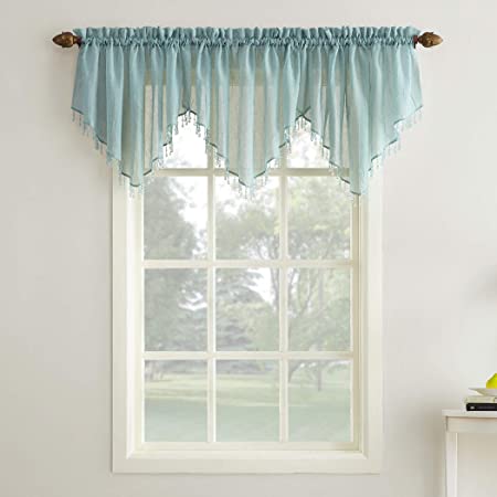 No. 918 28054 Erica Crushed Texture Sheer Voile Beaded Ascot Rod Pocket Curtain Valance, 51" x 24", Mineral