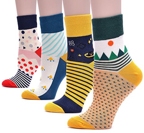 Field4U 4 Pairs Famous Collection Painting Crew Socks