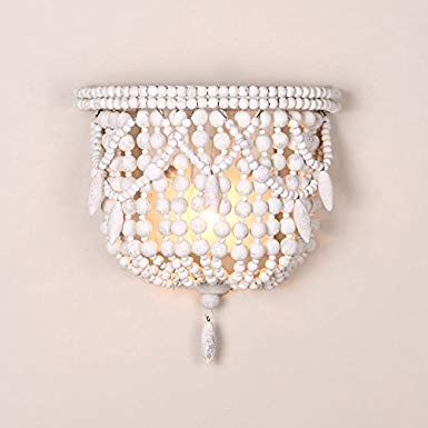 Jiuzhuo Classic Style Distressed White Wood Beaded 1-Light Decorative Indoor Wall Sconce Light