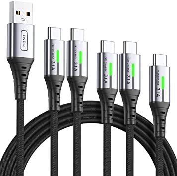 USB C Cable, INIU 【5 Pack 3.1A】Charging USB Type C Cable, (3.3 3.3 6.6 6.6 10ft) Nylon Charger USB-C Cables for Samsung Galaxy S20 S10 S9 S8 Plus Note 10 9 LG Google Pixel OnePlus Etc.