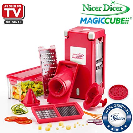 Nicer Dicer Magic Cube by Genius | 13 pieces | Fruit and vegetable slicer | As seen on TV (Red)