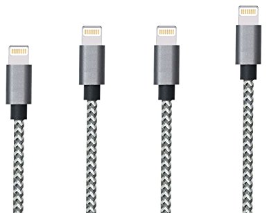iPhone Charger, 4 Pack 3,6,6,10 Foot Extra Long Charging Cord - Nylon Braided 8 Pin To USB Lightning Charger For iPhone 7,5,5S,6,6S,6 Plus,iPad Air,Mini,iPod(Grey White)