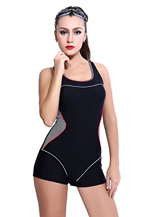 Women’s Slimming One Piece Boxer Boyleg Swimsuit Racerback Halterneck Athletic Swimwear Tankini
