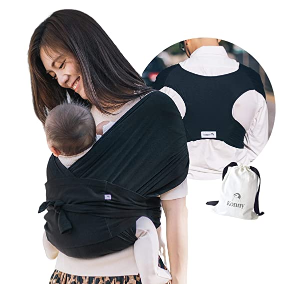 Konny Baby Carrier | Ultra-Lightweight, Hassle-Free Baby Wrap Sling | Newborns, Infants to 44 lbs Toddlers | Soft and Breathable Fabric | Sensible Sleep Solution (Black, L)