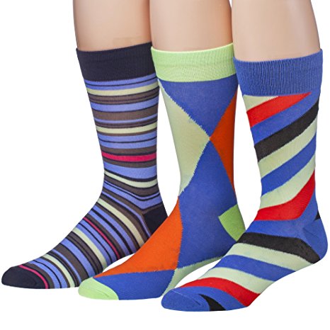 James Fiallo Mens 3 Pack Colorful Patterned Dress Socks