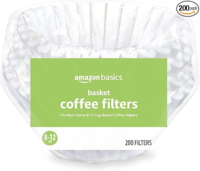 Amazon Basics Basket Coffee Filters for 8-12 Cup Coffee Makers, White, 200 Count