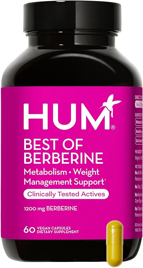 HUM Best of Berberine 1200mg - Pure Potency for Healthy Cholesterol Support & Weight Management, Enhanced with BioPerine for Maximum Nutrient Absorption. 30 Day Supply