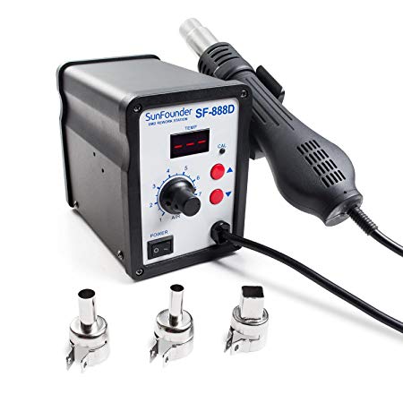 SunFounder Hot Air Gun Rework Station SF-888D SMD Solder Soldering Digital Temperature Display Hot Air Gun with 3 Nozzles