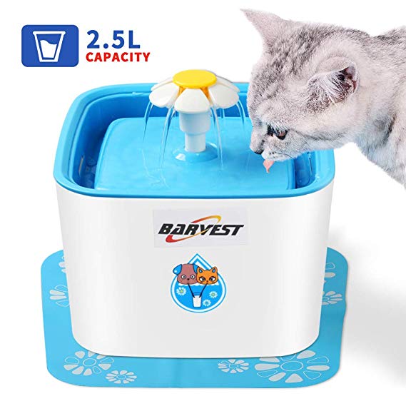 Barvest Pet Fountain Cat Dog Water Dispenser, 2.5L Cat Water Fountain Automatic Drinking Dispenser, Ultra Quiet and Low Power Consumption, Pets Health Caring Fountain for Cat and Small Dog/Animals
