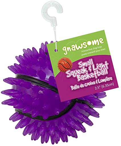 Gnawsome 2.5” Spiky Squeak & Light Basketball Dog Toy - Small, Promotes Dental and Gum Health for Your Pet, Colors Will Vary