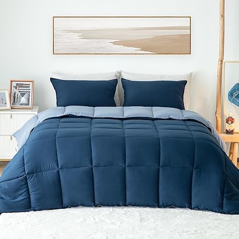 KASENTEX Ultra-Soft Comforters Bedding Duvets - Hypoallergenic Down Alternative Fill for All Season - Machine Washable, California King Set, Dress Blues/Tempest