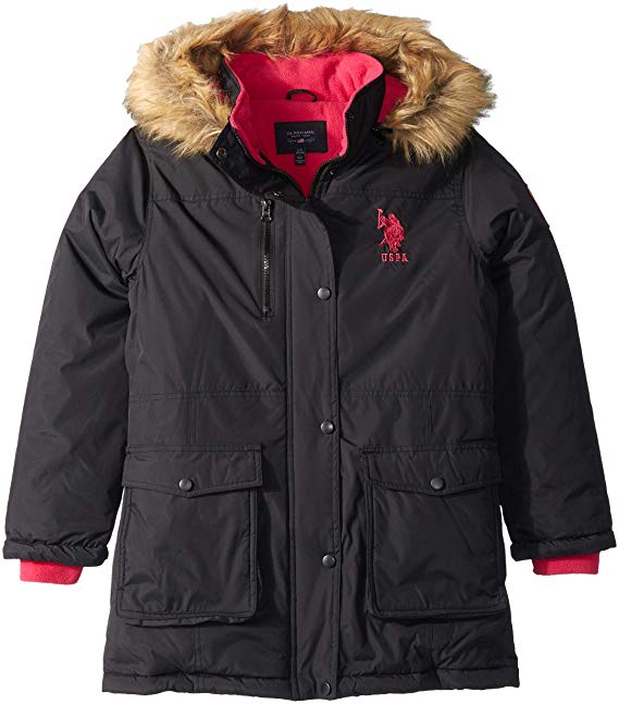 U.S. Polo Assn. Girls' Parka Jacket with Faux Fur Hood