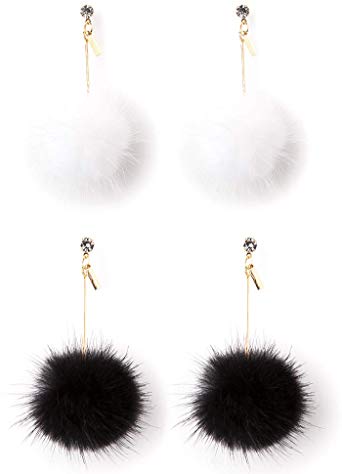 Ilishop Fashion Fur Pom Pom Ball Dangle Earrings
