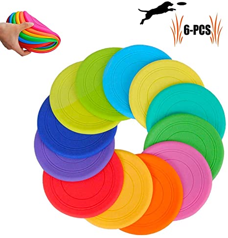 TEESUN Dog Frisbee Training Toys Flying Discs Flyer Silicone for Big Small Dogs Soft Tooth Resistant Rubber 6 Pack (Red Blue Green Yellow Orange)
