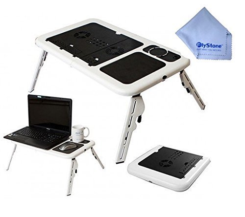 FlyStone Portable Notebook Table Folding Laptop Buddy Desk E-Table Flexible Portable Laptop Table with Cooling Fans 13.3-Inch Laptop (Laptops 15 inches and under, White)