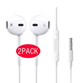 Earbuds Premium Earphones Stereo Headphones, wired earphones with Built-in Microphone and Volume Control, Compatible for iphon 8, 8Plus, X, 7, 6S，Compatible All Android and IOS Other Smartphones,white【2PACK】 …