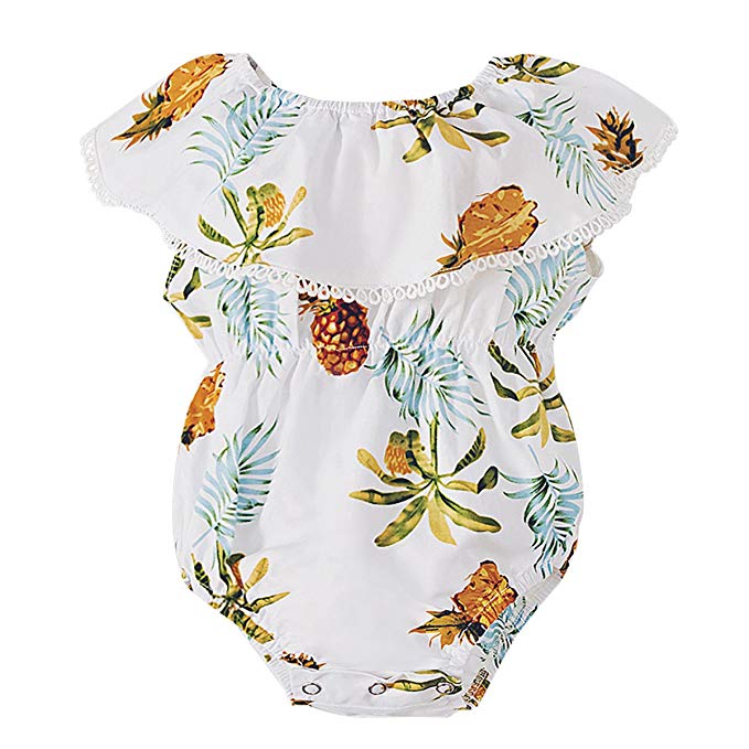 BOBORA Baby Girl Beach Dress Pineapple Pattern Off Shoulder Summer Dressed Ruffle Collar Baby Romper