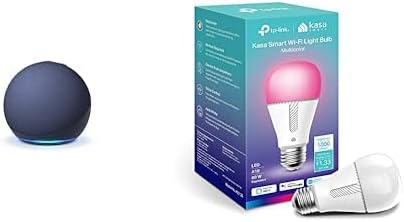 Echo Dot (5th Gen, 2022 release) in Deep Sea Blue bundle with TP-Link Kasa Smart Color Bulb