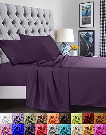 Elegant Comfort 1500 Thread Count Luxury Egyptian Quality Super Soft Wrinkle Free and Fade Resistant 3-Piece Bed Sheet Set, Twin/Twin XL, Purple