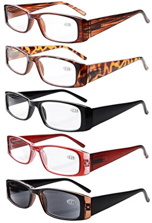 Eyekepper 5-Pack Spring Hinges Rectangular Reading Glasses Sun Readers  2.75