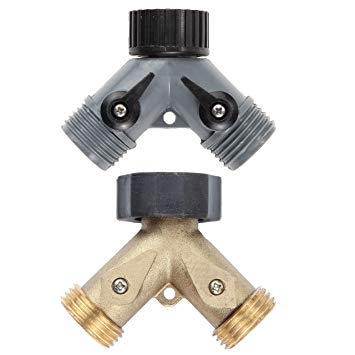 Quality Choices 2-way Brass Hose Connector with Built in Shut-off Valves Including 2-way Plastic Connector