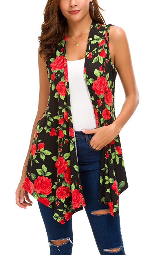 Women's Sleeveless Draped Open Front Cardigan Vest Asymmetric Hem