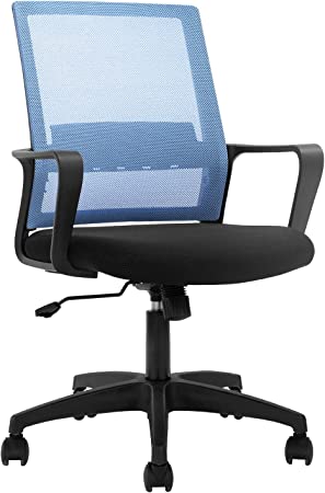 FDW Home Office Chair Ergonomic Desk with Lumbar Support Armrests Mid-Back Mesh Computer Executive Adjustable Rolling Swivel Task (Blue)