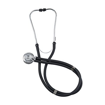 MABIS LEGACY Series Sprague Rappaport Stethoscope with 5 Interchangeable Chestpieces, 3 Bells and 2 Diaphragms, Black, 30 inch