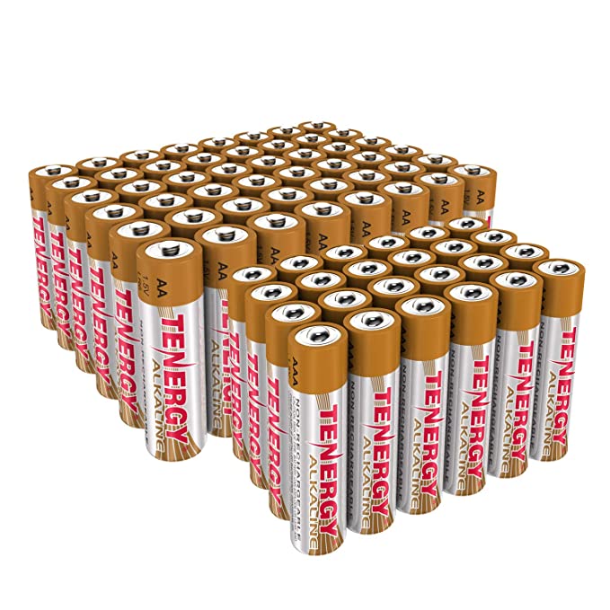 Combo 48xAA 24xAAA Tenergy 1.5V Alkaline Batteries, High Performance AA/AAA Non-Rechargeable Battery for Clocks, Remotes, Toys & Electronic Devices, Household Batteries