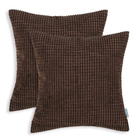 CaliTime Throw Pillow Covers 20 X 20 Inches, Comfortable Soft Corduroy Corn Striped, Coffee, Pack of 2