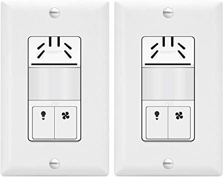 TOPGREENER Dual Tech Humidity Sensor Switch, Infrared PIR Motion & Air Moisture Detection, Bathroom Fan & Light Control, Adjustable Timing, NEUTRAL WIRE REQUIRED, UL Listed, TDHOS5-2PCS, White 2 Pack
