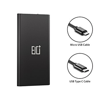 Eighty Plus 10000mAh Quick Charge 3.0 Universal Portable Charger, Ultra Compact USB Type C External Battery, Slim & Light Li-Polymer Power Bank For Phones Tablets MacBook and More (Black)