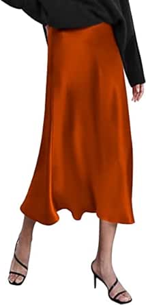 Zeagoo Womens Satin Skirts Casual Silk Midi Skirt High Waisted Long Skirts Zipper Elegant Work Skirts