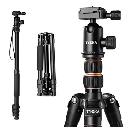 Tycka Compact Travel Tripod, Load Capacity of 12kg, with 360° Panorama Ball head (diam. 30mm), New leftwards flip-lock enhances safety and stability, 141cm(55") Aluminum Lightweight Tripod, for Canon, Nikon, Sony cameras and more