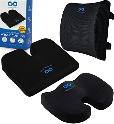 Everlasting Comfort Lumbar Support Pillow for Office Chair and Seat Cushion for Office Chair and Car Seat Cushion - Wedge Cushion Bundle