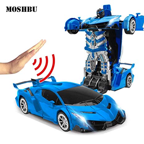 Moshbu Transform RC Car Robot, 360° Rotating Toys Transformers Robot One-Button Gesture Induction Deformation Function Car Toy with Bugatti Rambo Style for Kids Birthday Party Gift Racing Competition