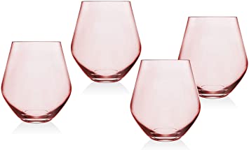 Stemless Goblet Wine Glass Beverage Cup - Meridian Blush, 18oz - Set of four