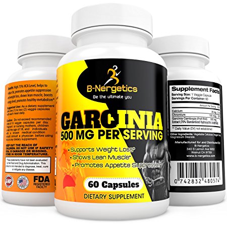 B-Nergetics Pure Garcinia Cambogia Extract 500mg per Serving - 75% HCA - Appetite Suppression and Weight Loss - 60 Count