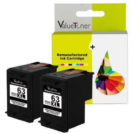 Valuetoner Remanufactured Ink Cartridge Replacement For Hewlett Packard HP 63XL 63 XL (2 Black) For DeskJet 1110 1112 2130 3630 3631 3632 3633 3636 ENVY 4520 OfficeJet 3830 3834 4650 4652 4654 4655
