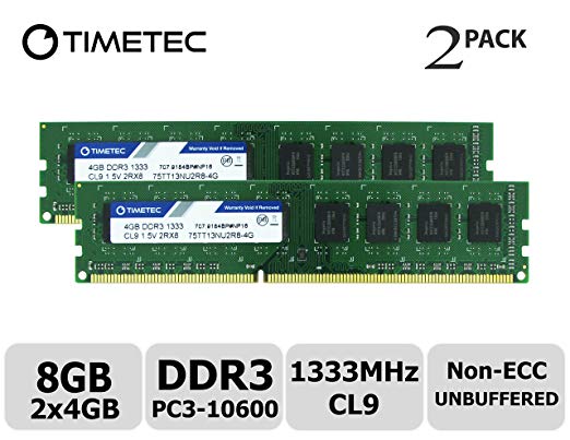 Timetec Hynix IC 8GB Kit (2x4GB) DDR3 1333MHz PC3-10600 Non ECC Unbuffered 1.5V CL9 2R8 Dual Rank 240 Pin UDIMM Desktop PC Computer Memory Ram Module Upgrade (Low Density 8GB Kit (2x4GB))