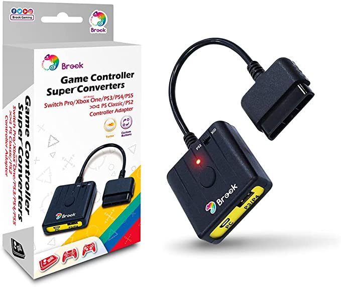 Brook Super Converter - PS4/3 to PS2/1, Support Switch Pro/Xbox One/ PS5/ PS4/ PS3 controllers on PS2/ PS1/PS Classic, Retro Consoles Controller Converter